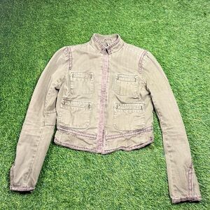 Free People Utility Cropped Jacket Women’s Size 0 Olive Green Military Cargo